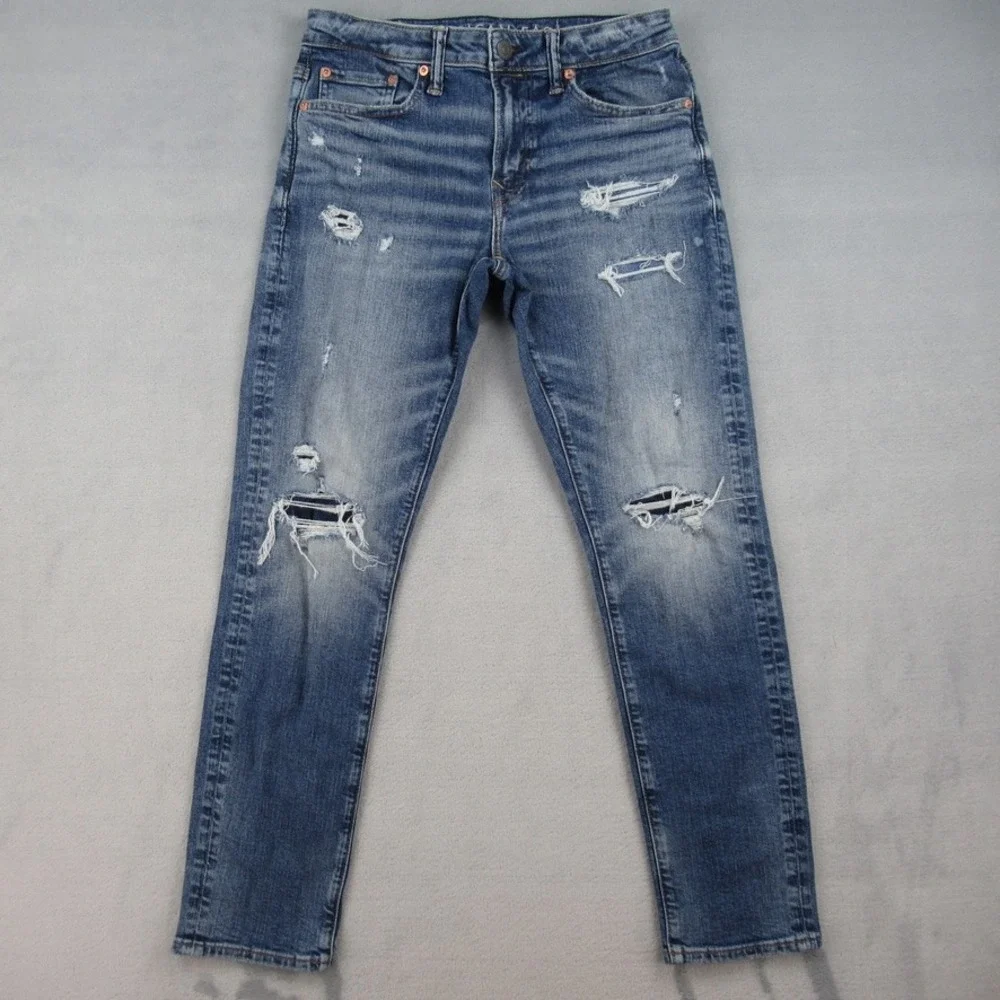 American Eagle Athletic Skinny Jeans Mens 29x30 Blue Distressed Airflex 3552